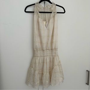 Ramy brook Larson Dress Cream gold metallic dress XS Mini New with tags